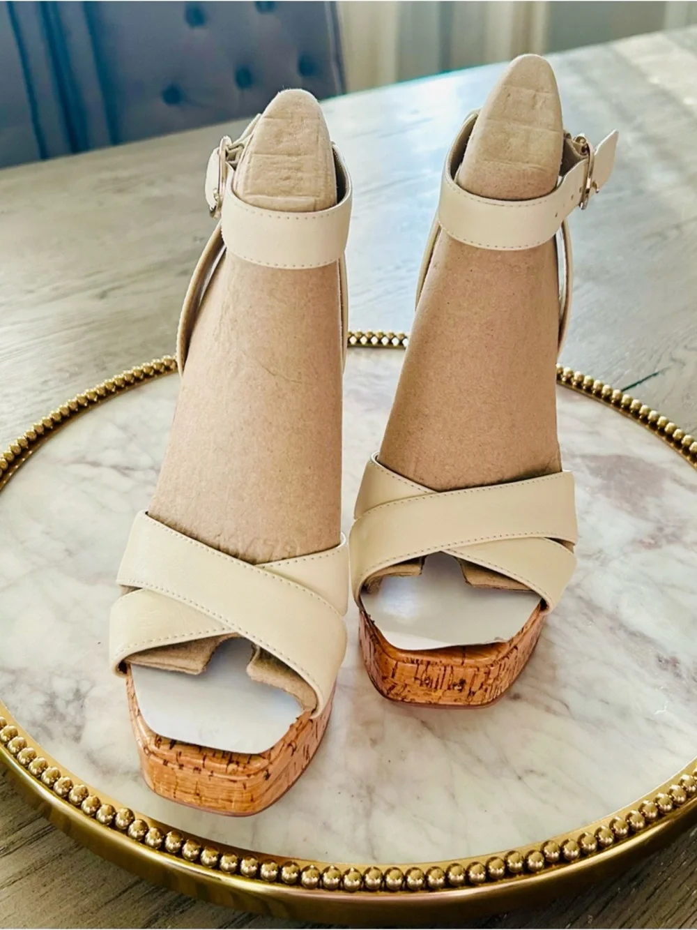 🔻Sam Edelman Kayna Cork Platform Ankle-Strap Heels | Sz. 6M | Ivory (NWB) - Picture 4 of 7